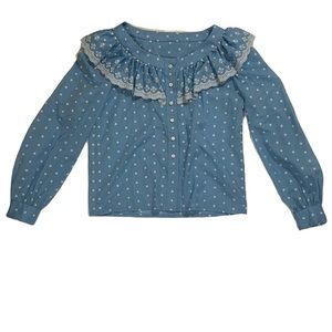 blue and white vintage frilly rodeo blouse